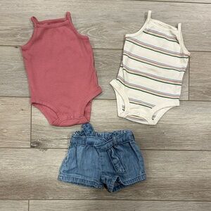 Set of Baby Bodysuits and Denim Shorts